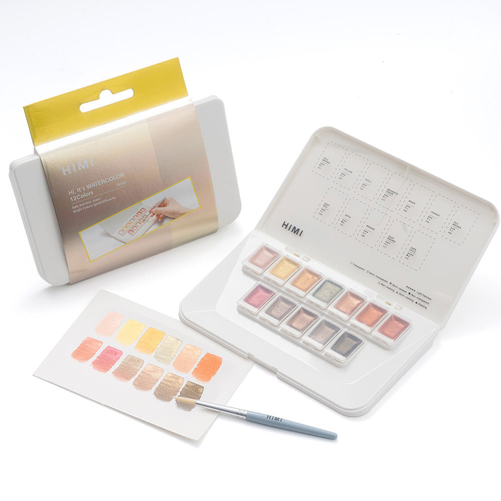 Set de acuarela metalizada 12 colores selección oro - marca Himi image 0